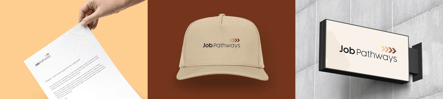 Job path ways collage photo of a cap, paper and sign board.