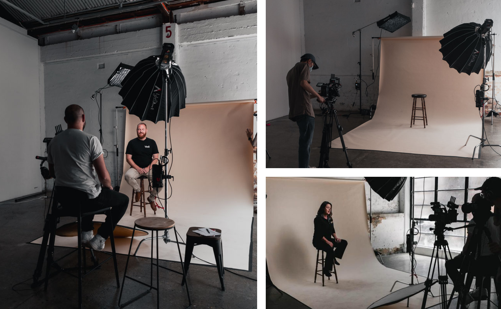 A collage photo of people doing a photoshoot.