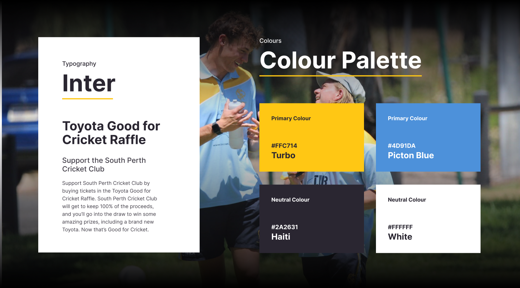 A raffle promotion design showing yellow, blue, and white color palettes with typography.