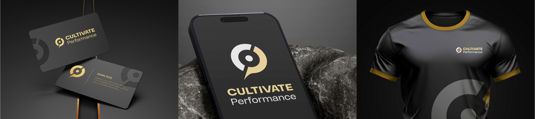 A collage photo of Cutivate Performance membership card, jersey and a phone displaying the brand.
