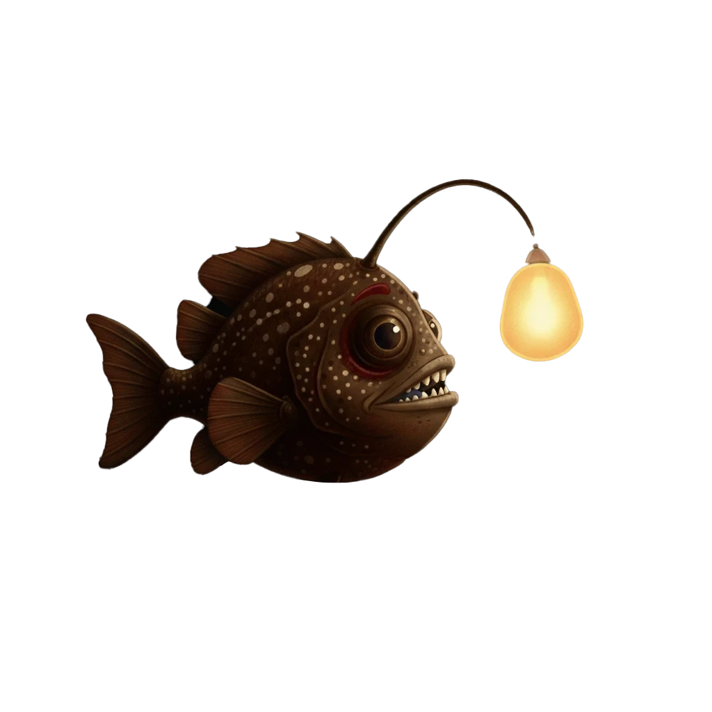 Pesce lanterna marrone con lanterna accesa