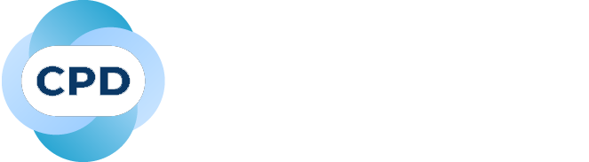 CPD logo with overlapping blue circles and white oval background for letters.