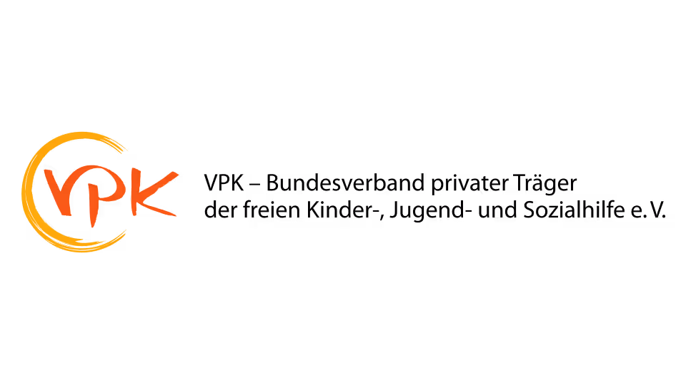 VPK Gesellschaft für Service und Logistik mbH Schriftzug mit orangefarbenem Teilkreis und roten Buchstaben VPK.