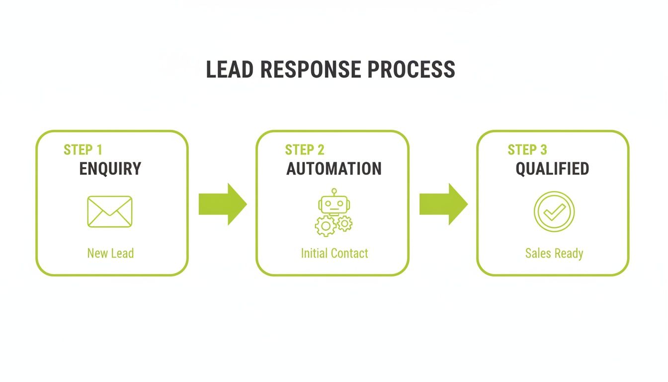 Flowchart illustrating the lead response process, detailing steps from new enquiry to sales-ready qualification.