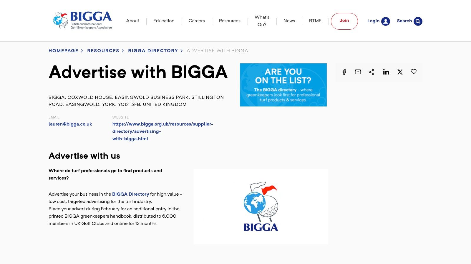 BIGGA (British & International Golf Greenkeepers’ Association) – Advertising/Supplier Directory
