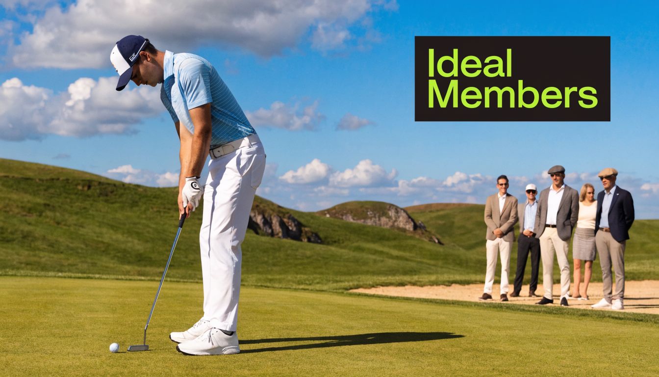 A professional golfer practicing a putt on a sunny day with spectators watching in the background.