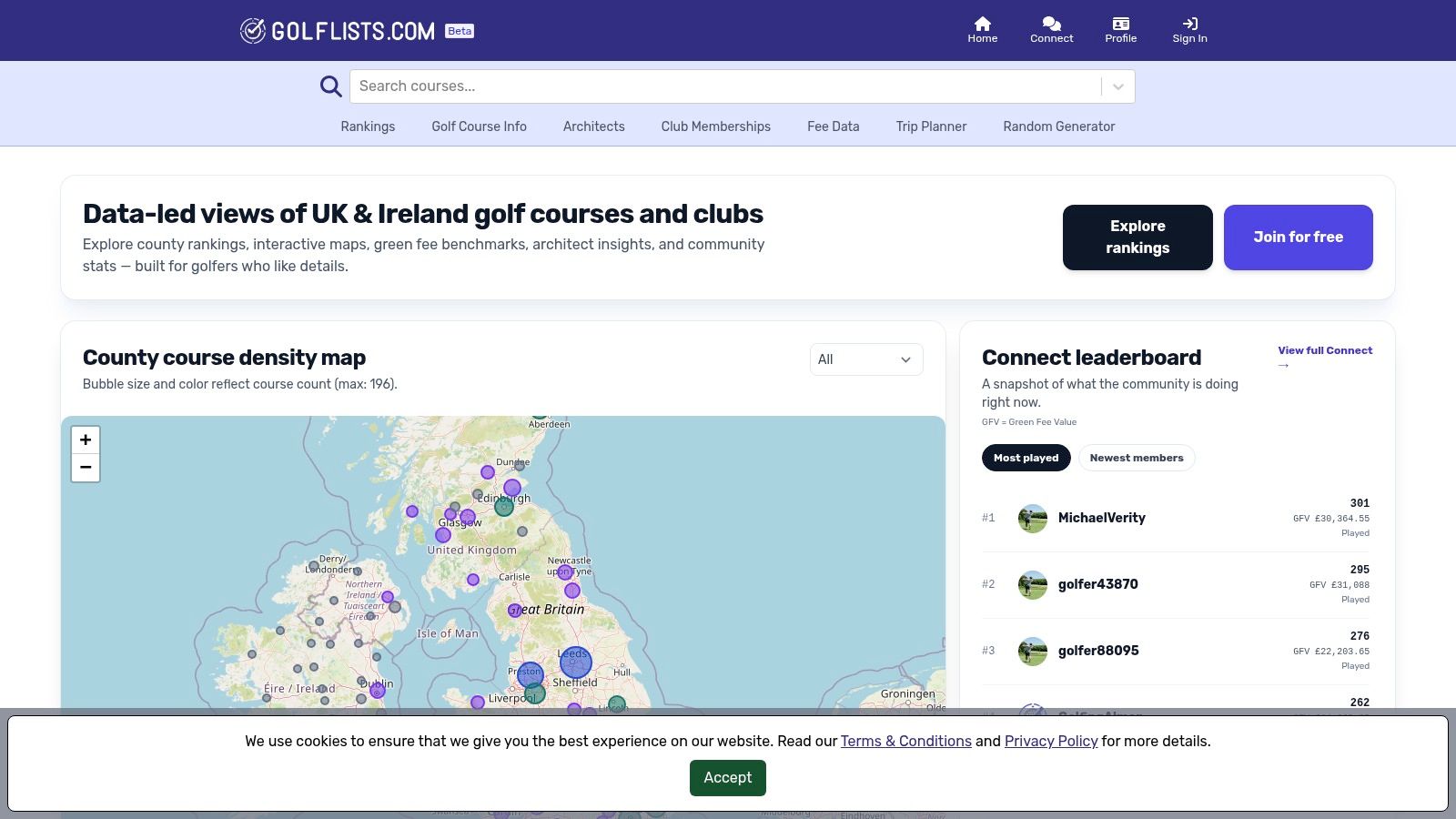 GolfLists - County Rankings with Interactive Maps and Fees