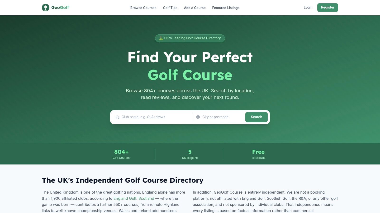 GeoGolfCourse.co.uk - UK Directory with Mapped Listings