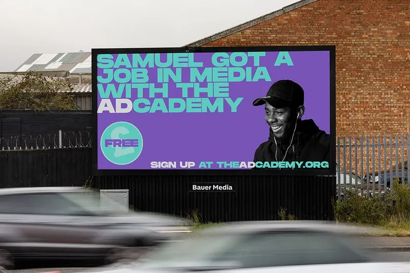 A digital billboard promoting a campaign for Brixton Finishing School