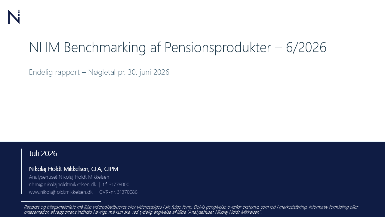 Forsiden af rapporten Benchmarking af Pensionsprodukter Q1 2026