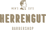 Herrengut Barbershop Logo mit stilisiertem männlichen Profil und Schriftzug.