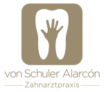 Logo der Zahnarztpraxis von Schuler Alarcón mit stilisierter Hand und Zahn.