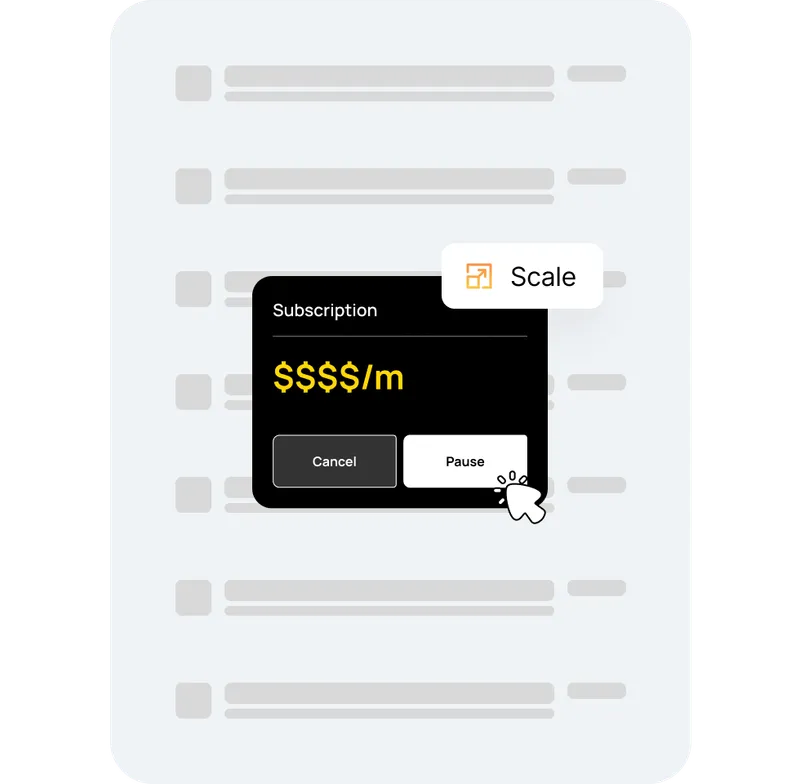 Marqo mobile app interface showing smart search and higher conversion features with subscription pricing model and scale functionality highlighted