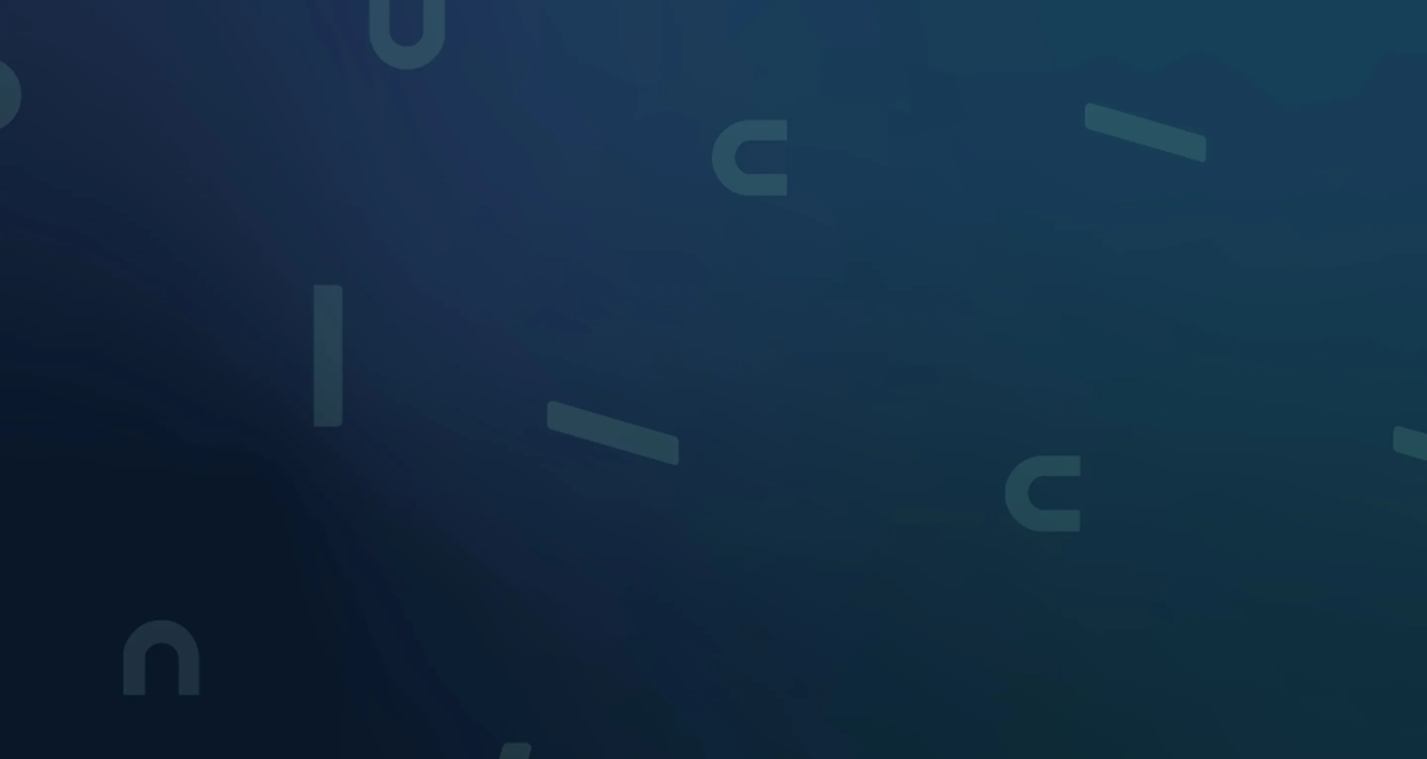 Dark blue gradient background with faint abstract shapes resembling the letters U and I scattered across.