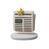 3D clay-style icon of a newspaper with a gold star on top.