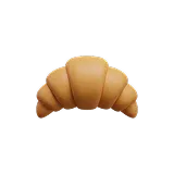 3D clay-style icon of a golden-brown croissant on a black background.