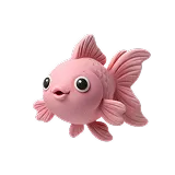 Pink clay-style cartoon goldfish with big eyes and flowing fins.