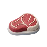 3D clay-style icon of a raw steak with white fat edges and muscle details.