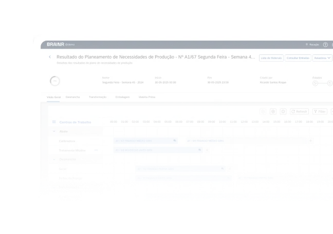 Production planning software interface showing work centers and scheduled tasks with timelines for May 29-30, 2024.