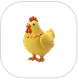 Yellow chicken icon with a red comb on a white rounded square background.