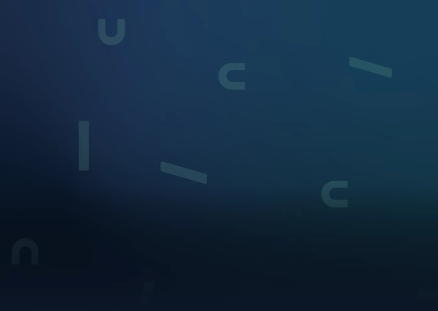 Dark blue gradient background with scattered, faint, vertical and curved abstract shapes.