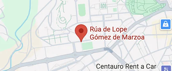 Mapa que mostra a localização da Rúa de Lope Gómez de Marzoa perto da Centauro Rent a Car.