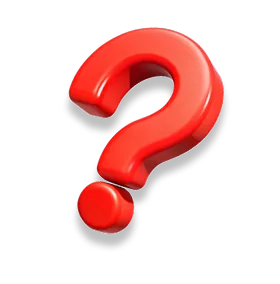 Red three-dimensional question mark with a shadow on a white background.