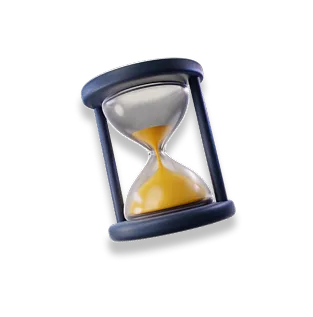 Classic hourglass timer with yellow sand flowing from the top to bottom chamber.