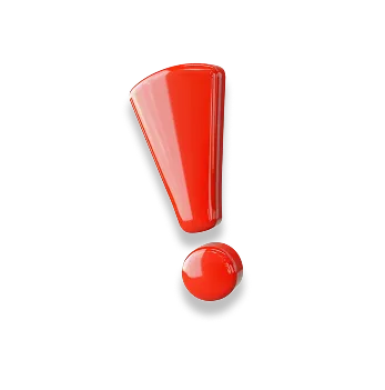 Shiny 3D red exclamation mark with a bold design on transparent background.