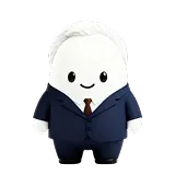 Cute clay 3D style character resembling a businessman wearing a navy suit and brown tie.