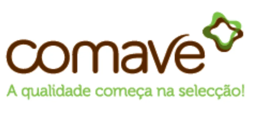 Comave logo with the slogan 'A qualidade começa na selecção!' in green text and a decorative abstract shape.