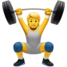 Emoji of a person in workout clothes lifting a heavy barbell overhead.