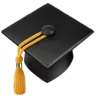 Black graduation cap with a yellow tassel.