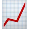 Red upward trending arrow graph on blue grid background representing growth.