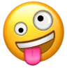 Yellow smiling face emoji with crossed eyes and tongue sticking out.