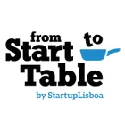 "From Start to Table" logo with a blue fork icon, accompanied by text 'by StartupLisboa'.