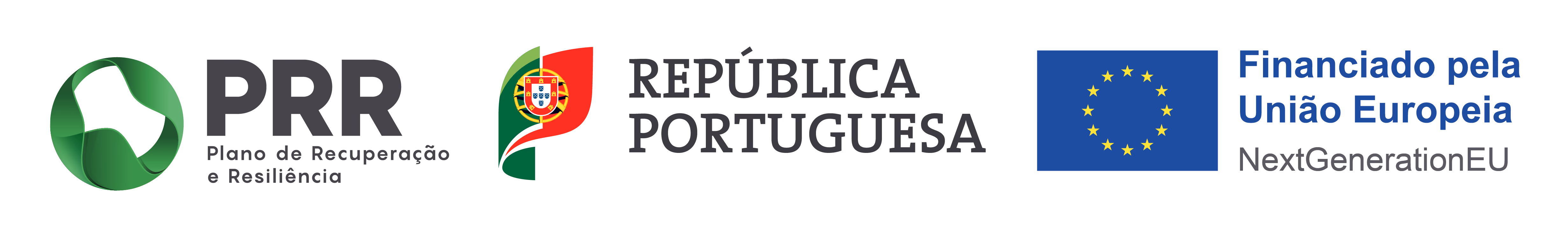 Logos for PRR plan, Portuguese Republic, and European Union funding NextGenerationEU program.