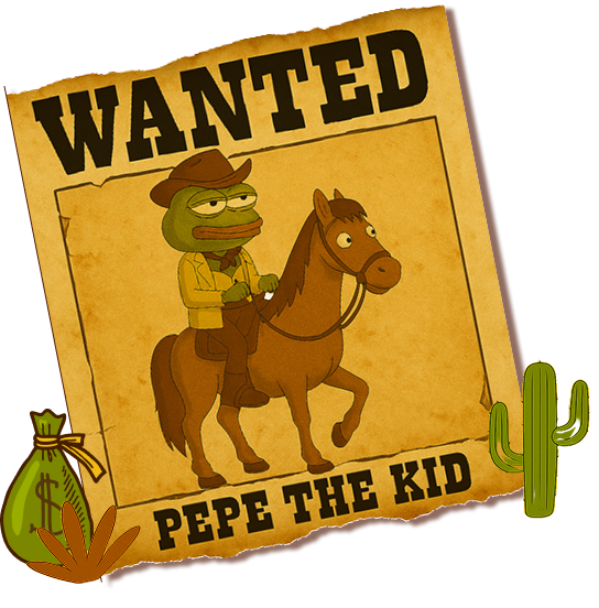 Wanted poster themed Pepe the Kid staking art