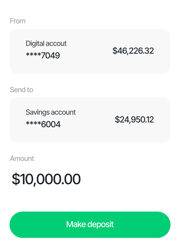 Deposit Transfer Screen Techpay Webflow Template | BRIX Template