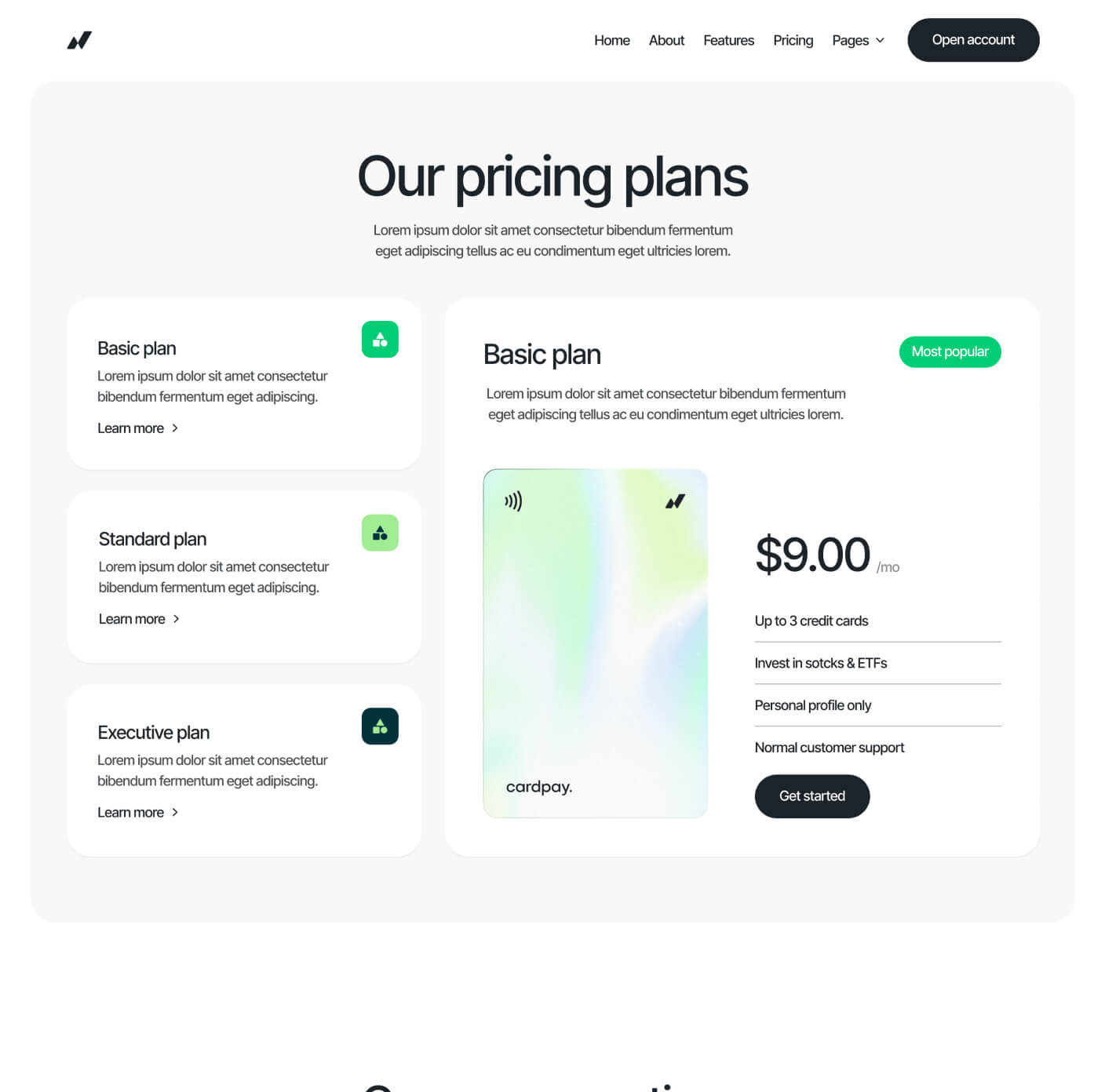 Cardpay - Pricing Page - Bank Webflow Template