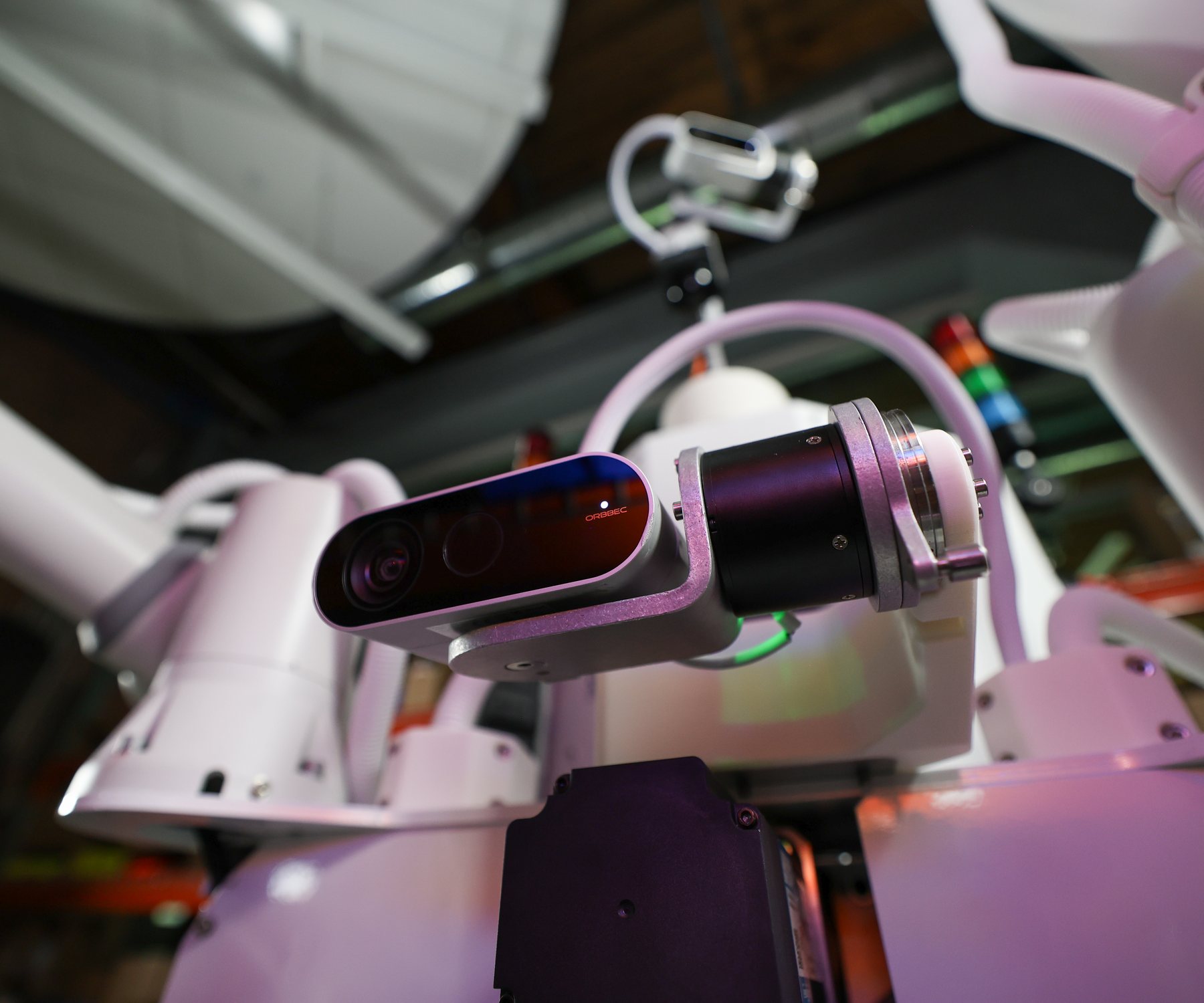 Close-up of Sonny's torso depth camera with the head camera behind it.