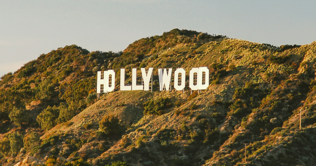 the Hollywood sign on a sunlit hillside