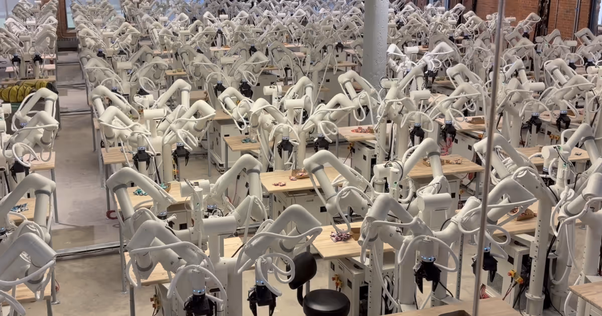 Tutor Intelligence's Data Factory 1. A fleet of 100 Sonny robots collecting data to train robot foundation models.