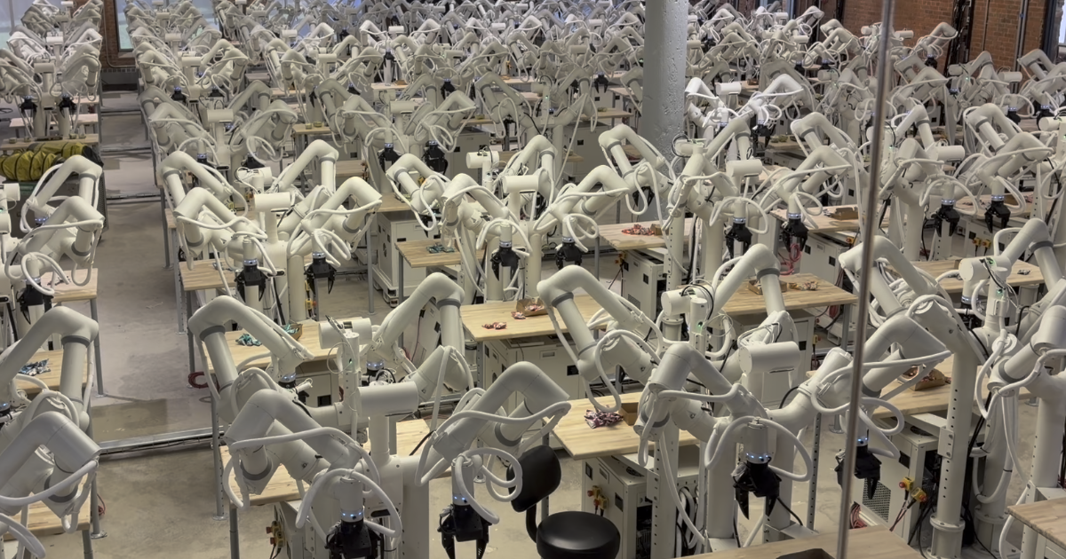 Tutor Intelligence's Data Factory 1. A fleet of 100 Sonny robots collecting data to train robot foundation models.