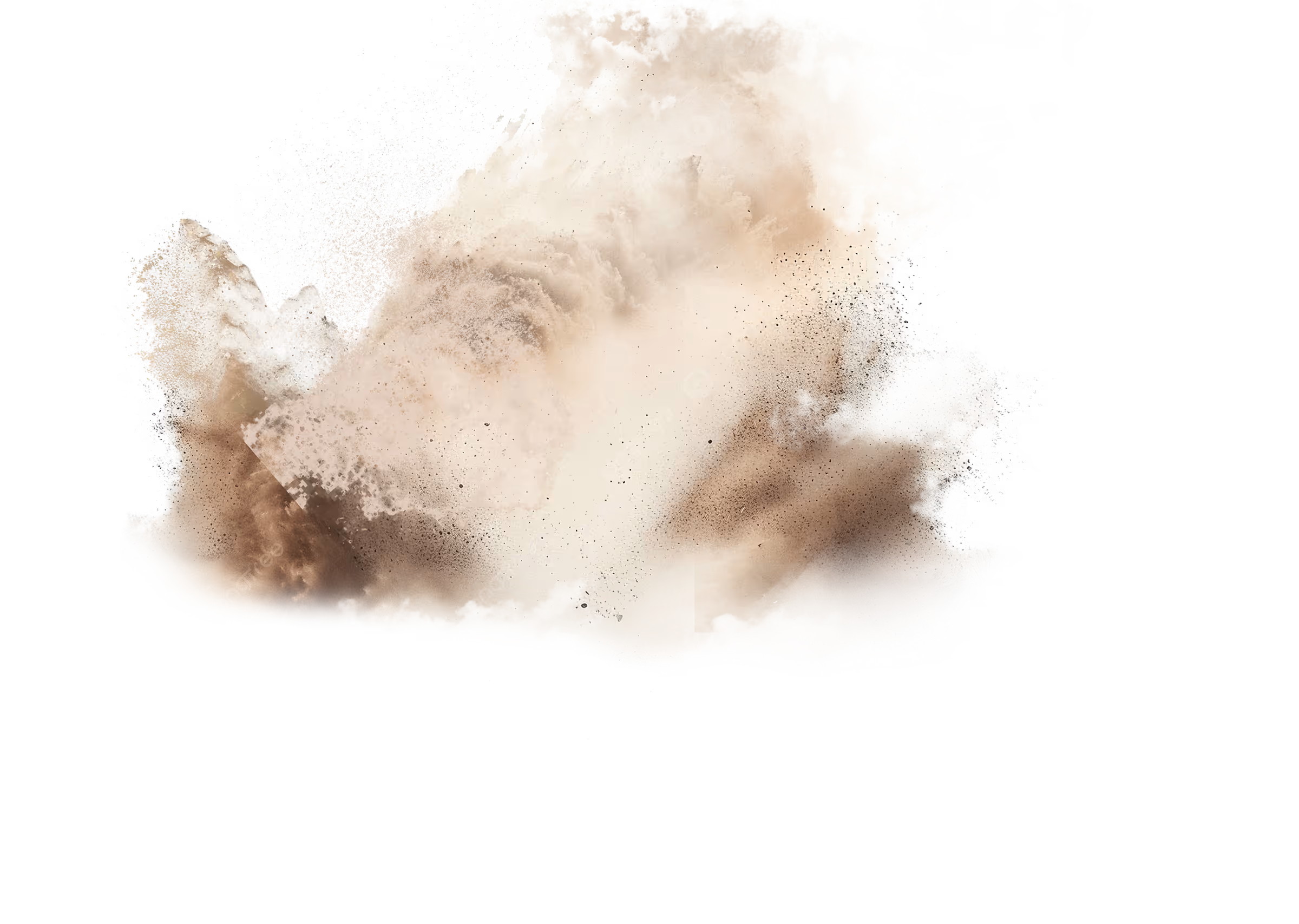 Burst of beige and brown powder or dust cloud against a transparent background.