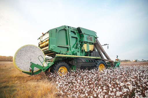 John Deere cotton harvester in the field