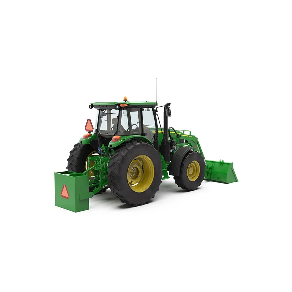 Studio image with a rear right view of a 6105E Utility Tractor