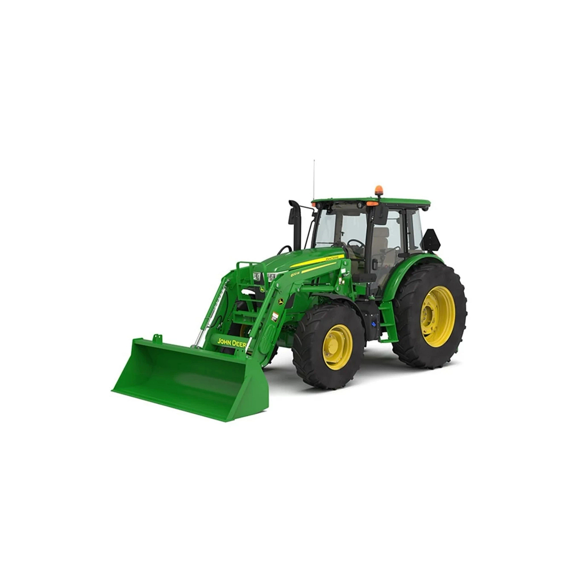 Studio image with a front left view of a 6105E Utility Tractor