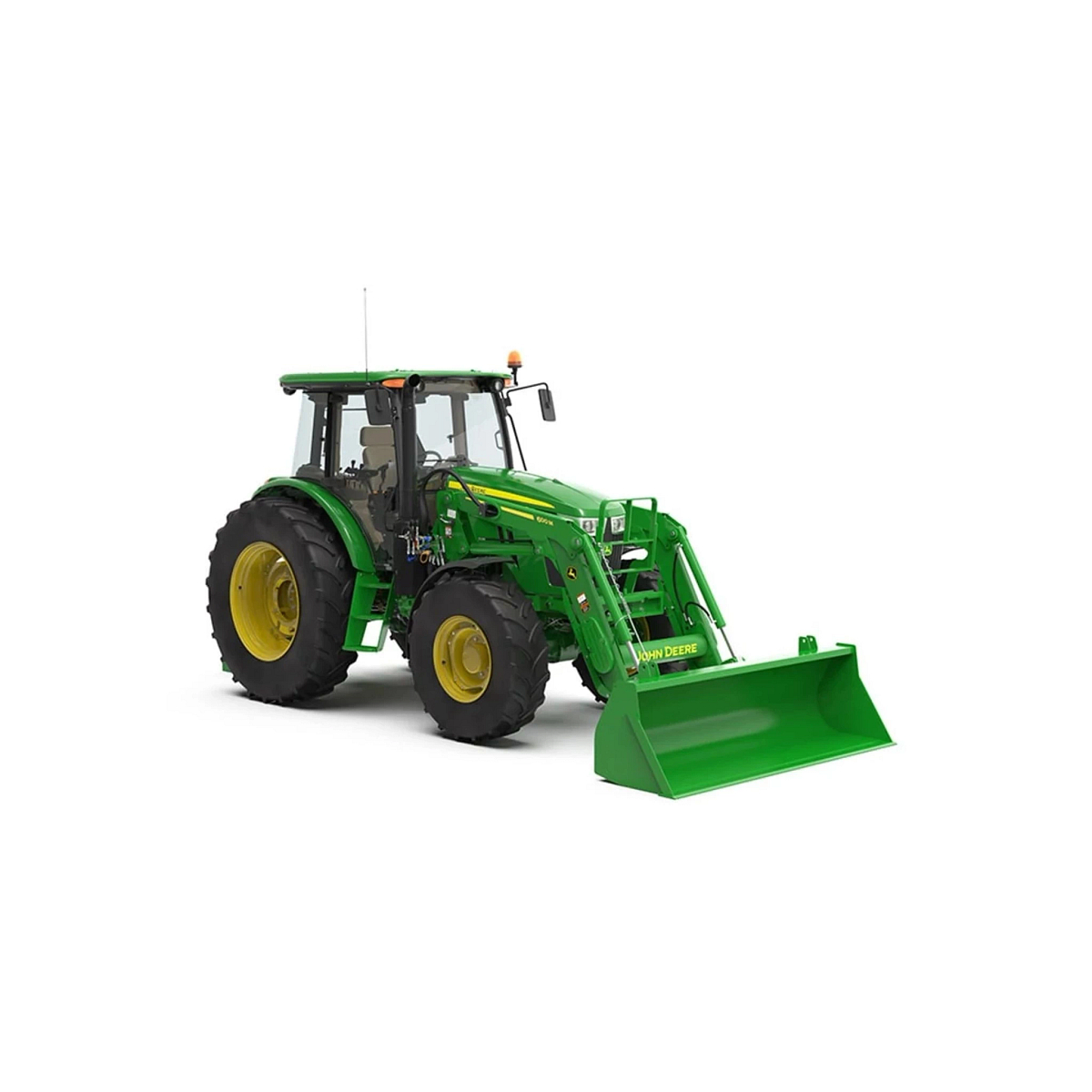 Studio image with a front right view of a 6105E Utility Tractor