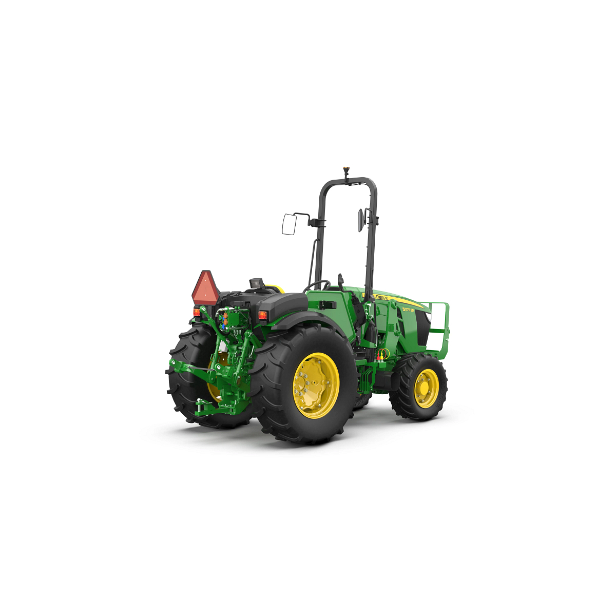 Studio image with right rear view of 5075EN Open Operator Station tractor.